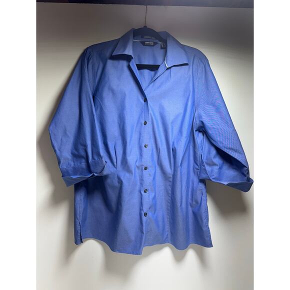 Lands End Women’s Sz 18W Blue Button Up No Iron Pin Point Oxford Business Office - Picture 5 of 7